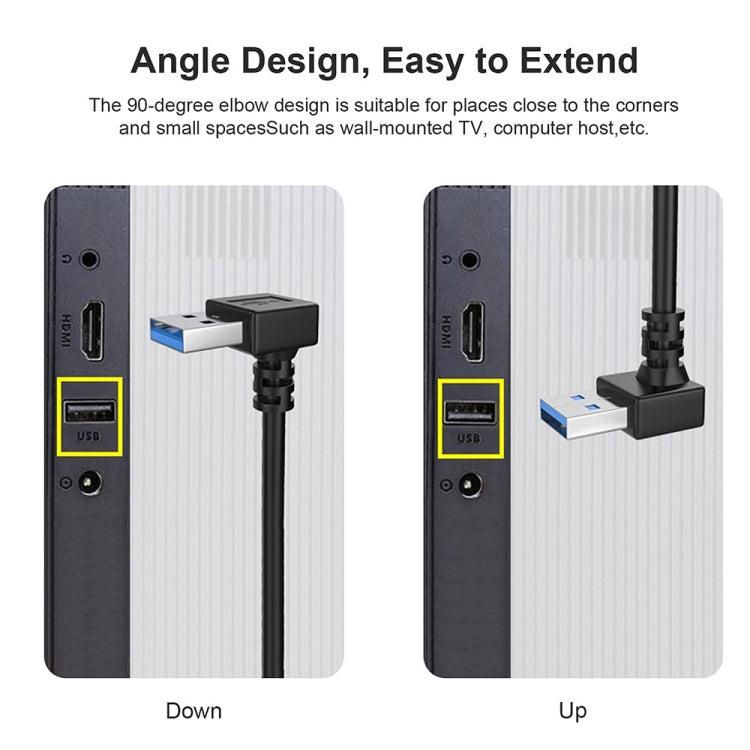 Cable de extensión USB 3.0 con ángulo hacia abajo de 90 grados, cable adaptador macho a hembra, longitud: 15 cm, Down Angle AM to AF, length: 15cm