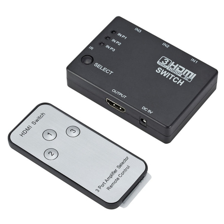 Conmutador Full HD 1080P 3D HDMI 3x1 con control remoto por infrarrojos, with IR Remote Control