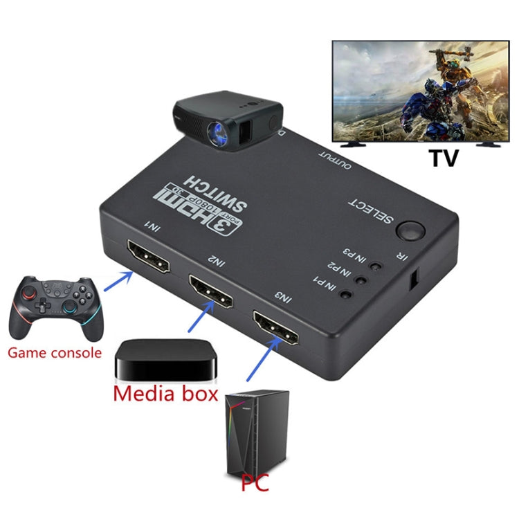 Conmutador Full HD 1080P 3D HDMI 3x1 con control remoto por infrarrojos, with IR Remote Control
