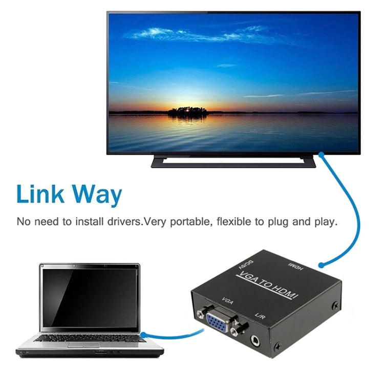 HD 1080P HDMI Mini VGA a HDMI Scaler Box Audio Video Adaptador convertidor digital para PC / HDTV, HD 1080P