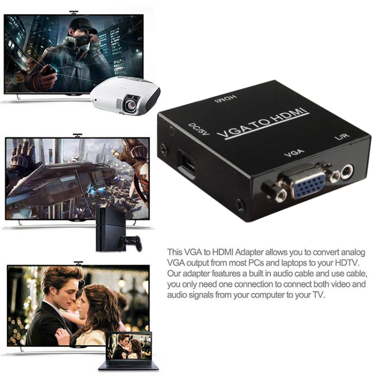 HD 1080P HDMI Mini VGA a HDMI Scaler Box Audio Video Adaptador convertidor digital para PC / HDTV, HD 1080P