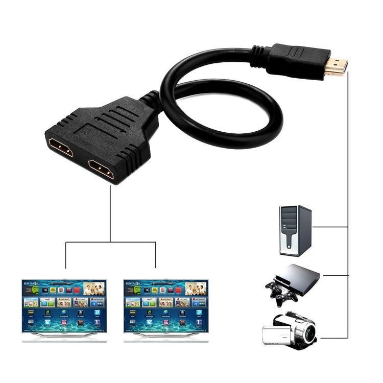 30cm 1080P Puerto HDMI macho a 2 hembra 1 en 2 salida Cable adaptador divisor convertidor, 1 in 2