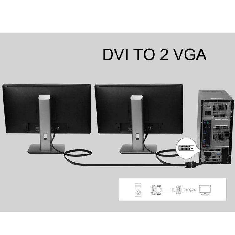 Cable divisor DVI 24+5 pines macho a 2 VGA hembra de 30 cm, DVI 24+5 Pin Male