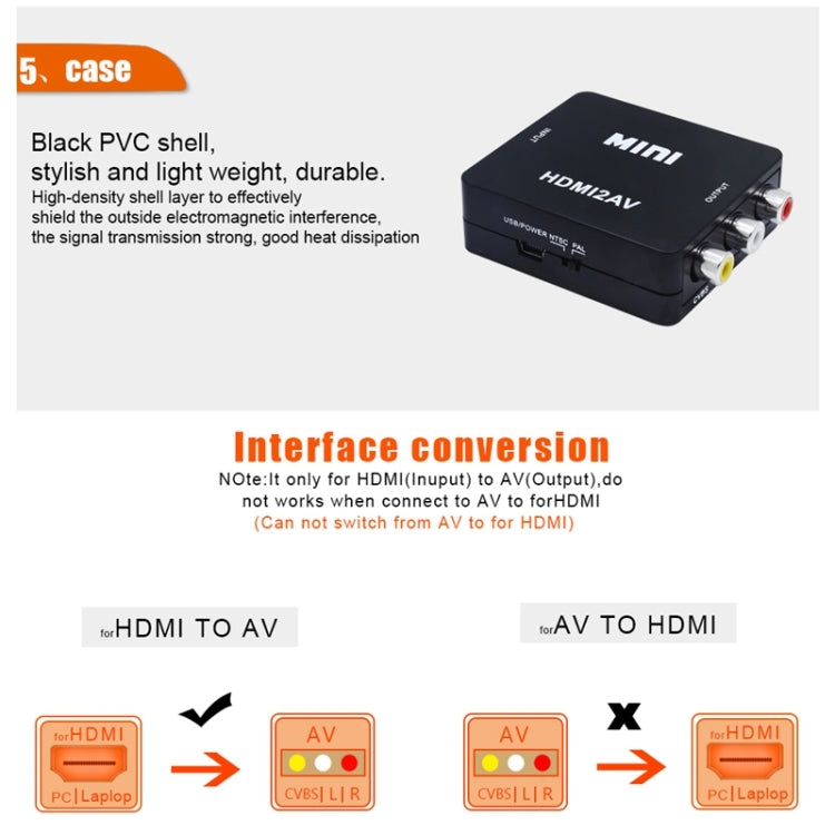 Adaptador convertidor de vídeo VK-126 Mini HD HDMI a AV/CVBS, HDMI to AV/CVBS