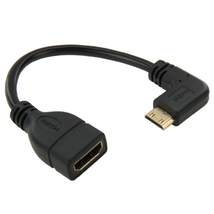 Cable mini HDMI macho chapado en oro de 16 cm a HDMI hembra de 19 pines, ángulo recto de 90 grados, Right Angle Mini HDMI to HDMI