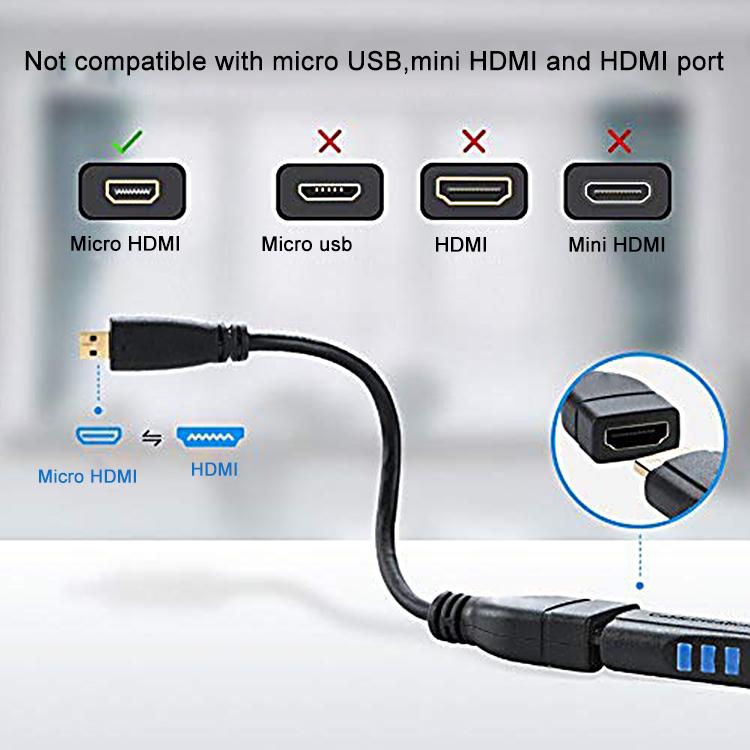Cable adaptador Micro HDMI macho a HDMI hembra de 17 cm, Length: 17cm