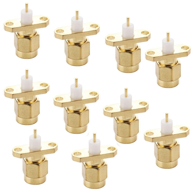 Adaptador de conector de soldadura dieléctrico corto, montaje en Panel, 2 agujeros, macho SMA chapado en oro, 10 Uds., SMA Male 2 Holes