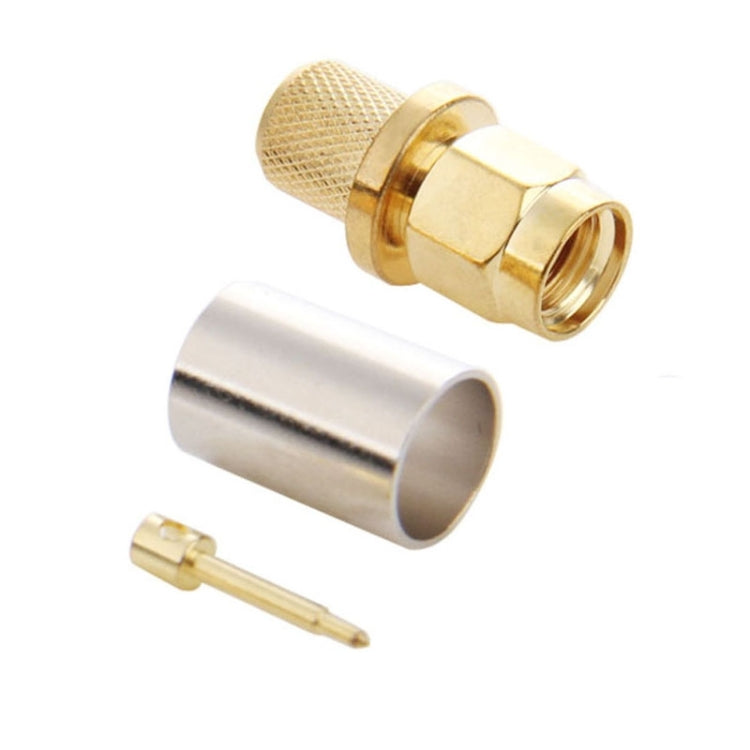 Adaptador de conector RF de engarzado macho SMA chapado en oro de 10 Uds para Cable RG58/RG142/LMR195, SMA Male Plug