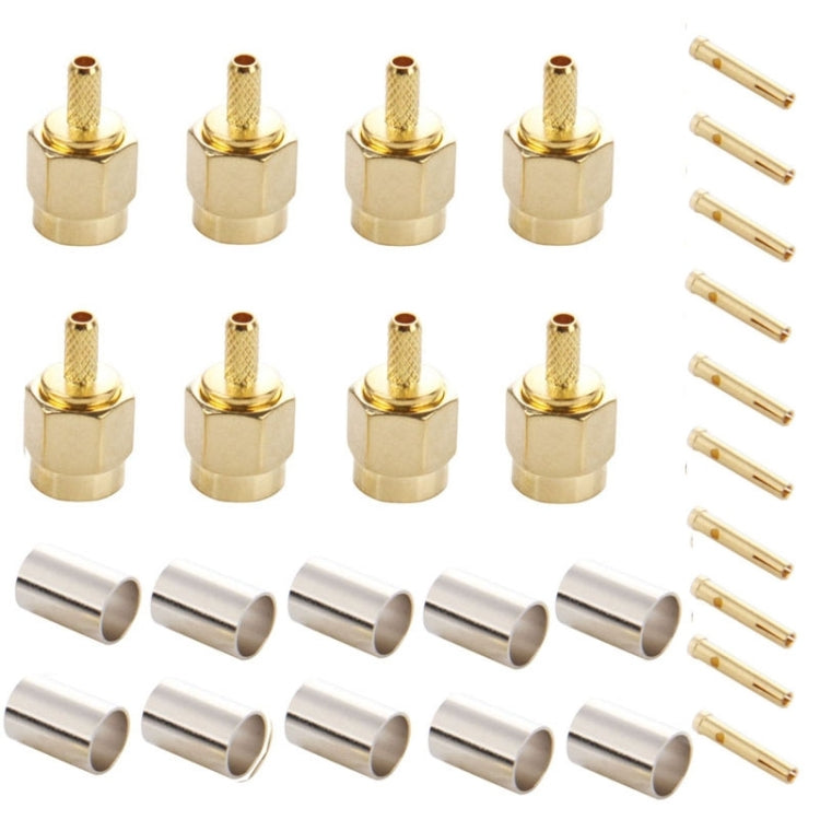 10 PCS chapado en oro engarzado RP-SMA macho Pin adaptador de conector RF, Crimp RP-SMA Male Plug