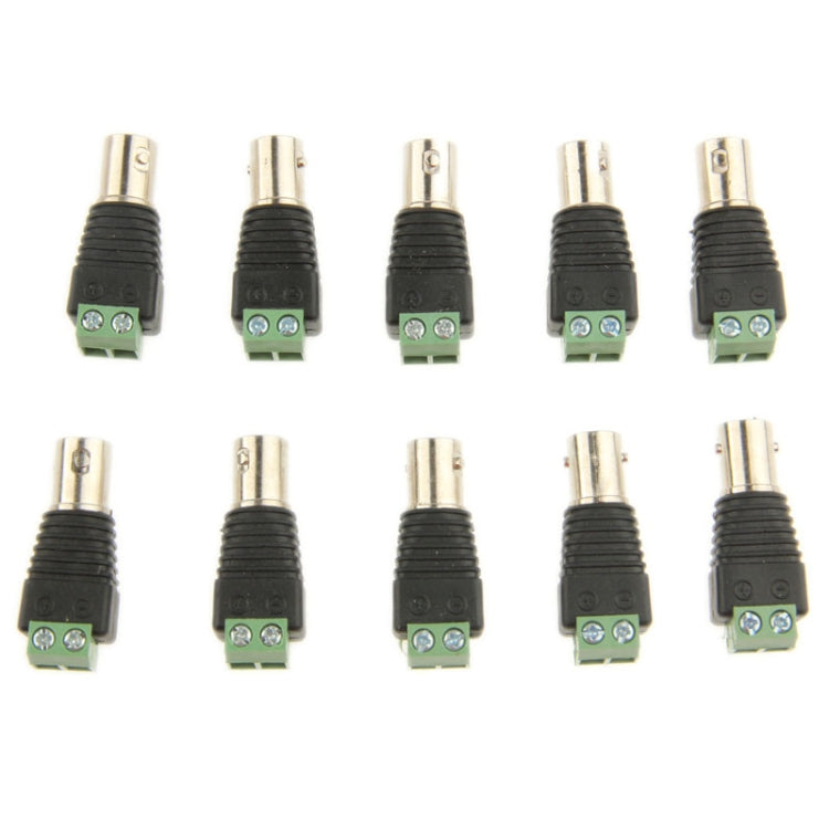 Conector adaptador hembra Coaxial BNC de alimentación verde de 10 piezas para cámaras CCTV, Green Power