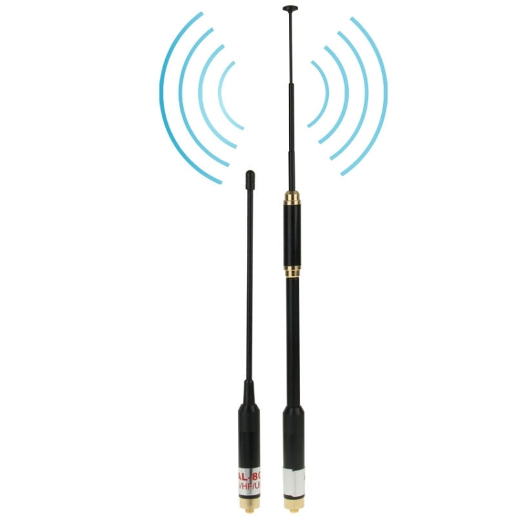 AL-800 Antena dual de radio portátil telescópica SMA-F de alta ganancia de banda dual 144/430 MHz para walkie talkie, longitud de la antena: 22 cm / 86 cm