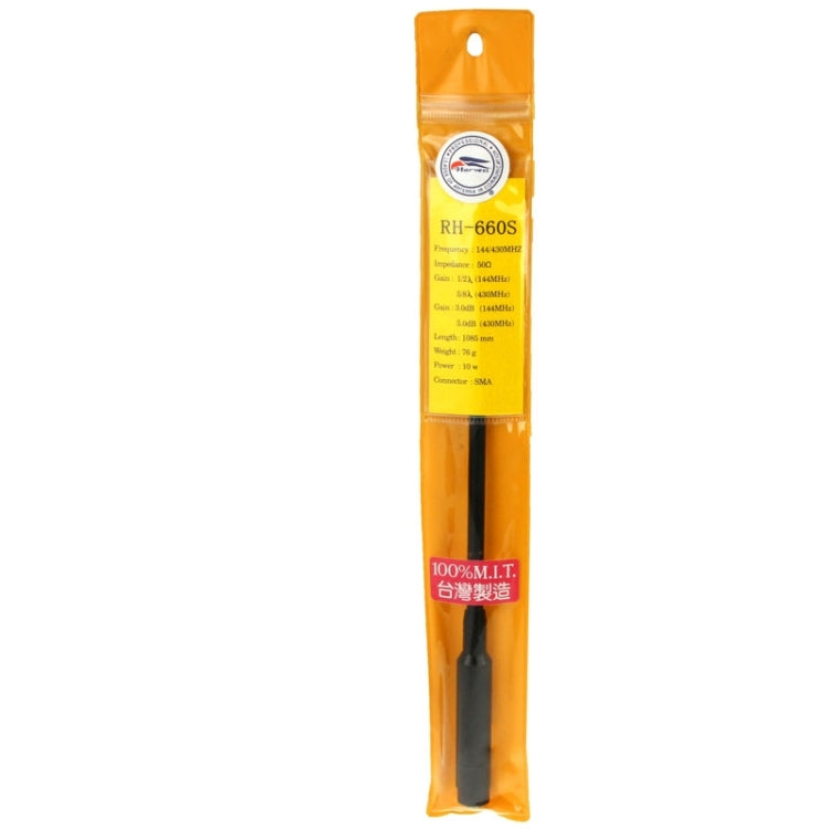 Antena de radio portátil telescópica SMA-F de alta ganancia RH660S de doble banda 144/430 MHz para walkie talkie, longitud de la antena: 108,5 cm