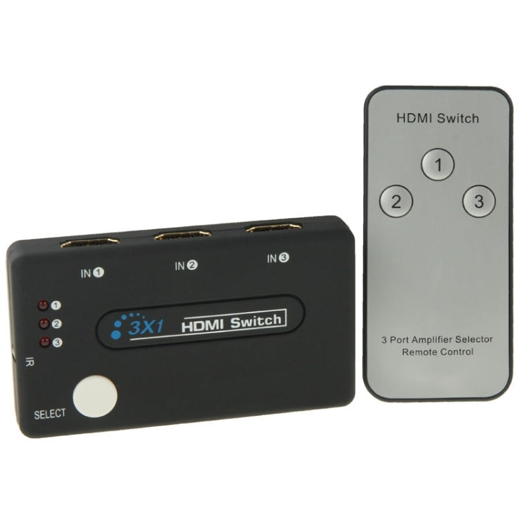 Mini selector 3x1 HD 1080P HDMI V1.3 con control remoto para HDTV / STB / DVD / Proyector / DVR, 1x3 HDMI V1.3
