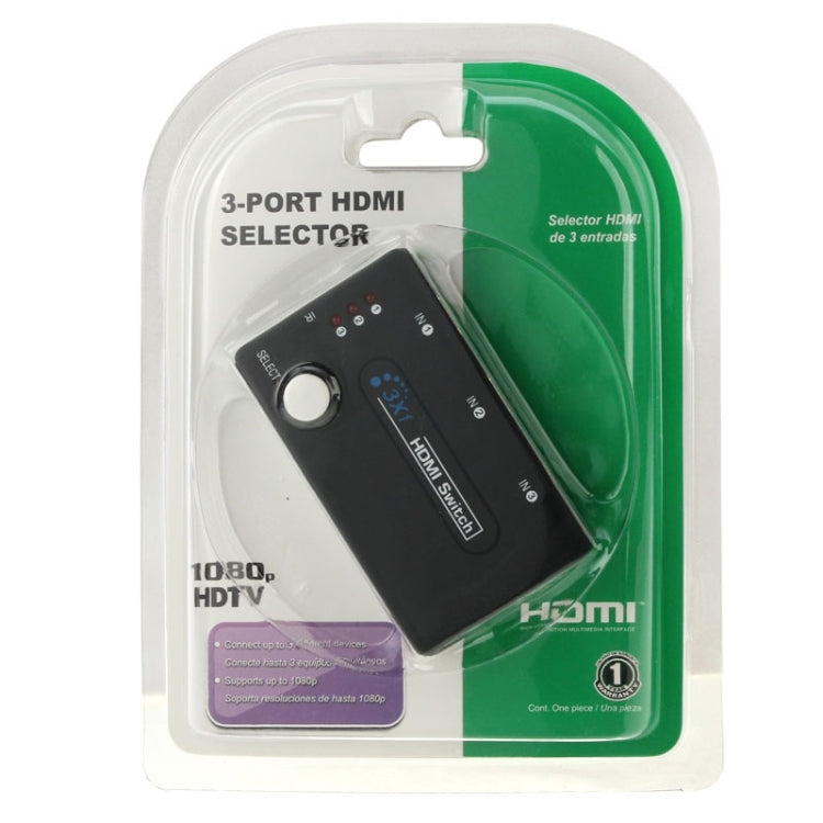 Mini selector 3x1 HD 1080P HDMI V1.3 con control remoto para HDTV / STB / DVD / Proyector / DVR, 1x3 HDMI V1.3