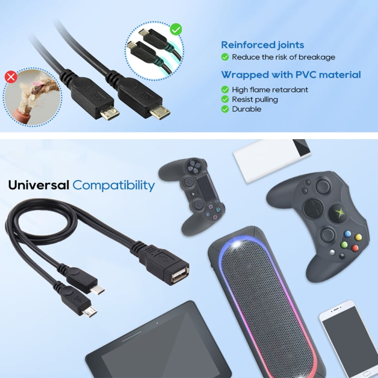 Cable USB 2.0 hembra a 2 micro USB macho, longitud: unos 30 cm, USB 2.0 AF to 2 Micro USB