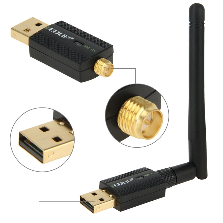 EDUP EP-N1581 Mini USB Wifi 802.11n/g/b 300Mbps 2.4GHz Adaptador inalámbrico Antena externa, EP-N1581