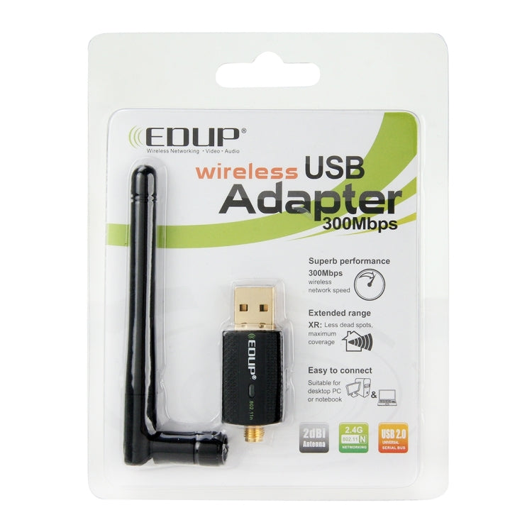 EDUP EP-N1581 Mini USB Wifi 802.11n/g/b 300Mbps 2.4GHz Adaptador inalámbrico Antena externa, EP-N1581