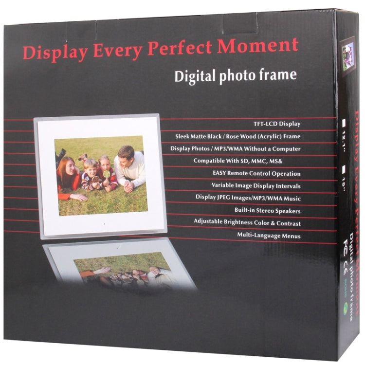 Marco de fotos digital multimedia con pantalla LED de 12 pulgadas con soporte y reproductor de música y películas, compatible con entrada de tarjeta USB / SD / Micro SD / MMC / MS / XD