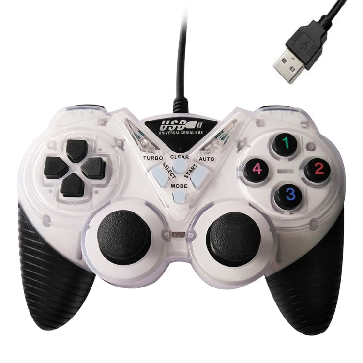 Gamepad con vibración con cable, controlador USB para PC, palanca de mando, mango de juego (blanco)