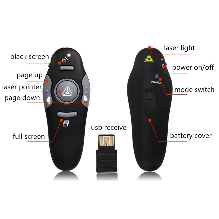 Presentador multimedia con puntero láser y receptor USB para proyector/PC/portátil, distancia de control: 15 m, 016