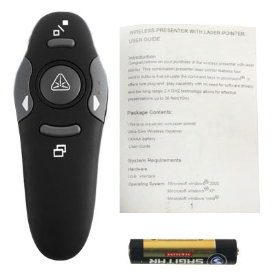 Presentador multimedia con puntero láser y receptor USB para proyector/PC/portátil, distancia de control: 15 m, 016