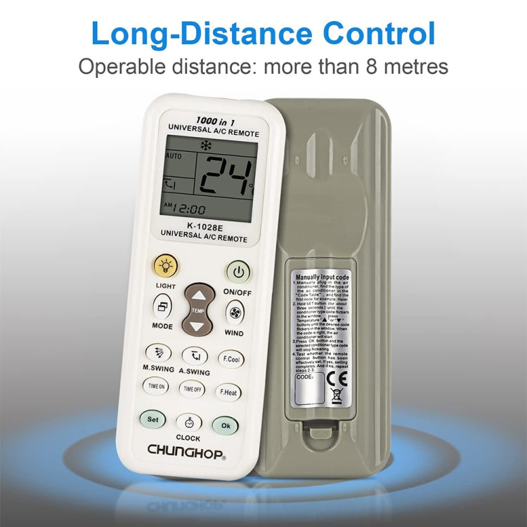 Chunghop K-1028E 1000 en 1 Control remoto universal de aire acondicionado con linterna, K-1028E with Flashlight
