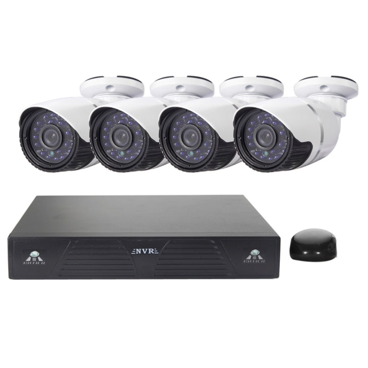 Kit NVR de cámara IP tipo bala de 4 canales H.264 720P HD, visión nocturna IR de 30 m, entrada de vídeo/audio compatible, 4CH H.264 720P