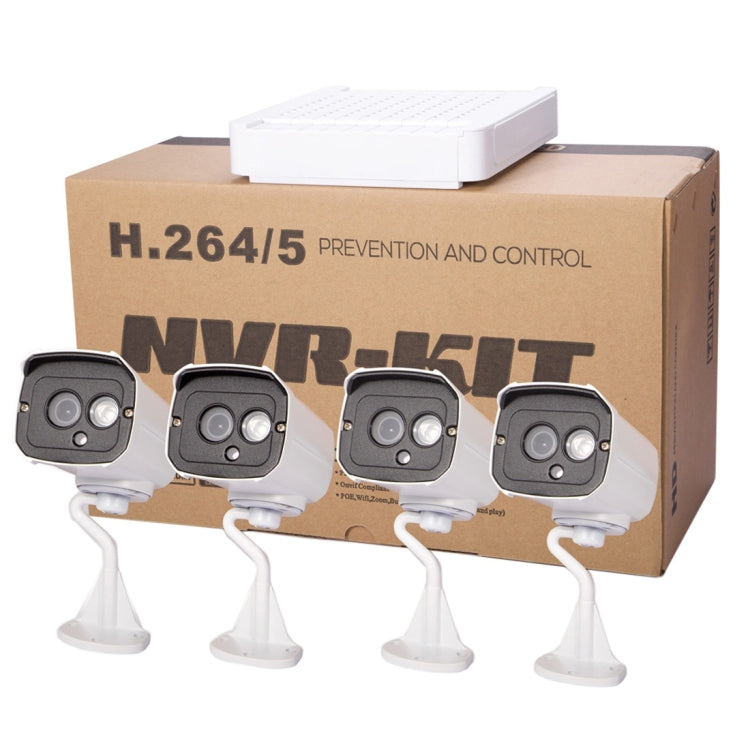 N4B7-Mini/L Kit NVR de cámara IP de 4 canales 720P de 1,0 megapíxeles, compatible con visión nocturna/detección de movimiento, distancia IR: 20 m, N4B7-Mini/L