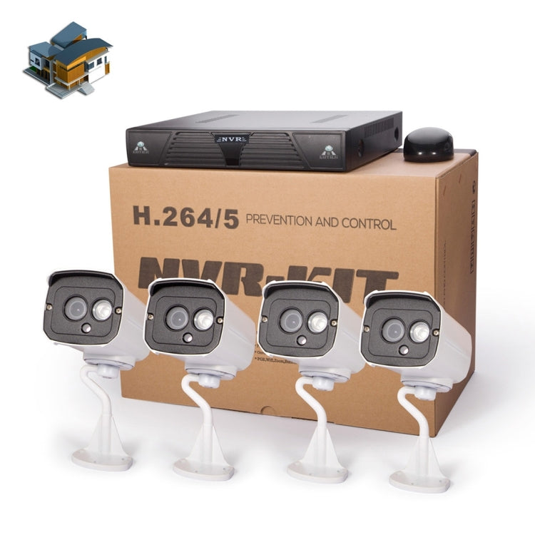 N4B7M 4Ch 960P P2P ONVIF Kit NVR de cámara IP de 1,3 megapíxeles, compatible con visión nocturna/detección de movimiento, distancia IR: 20 m, N4B7M/Kit