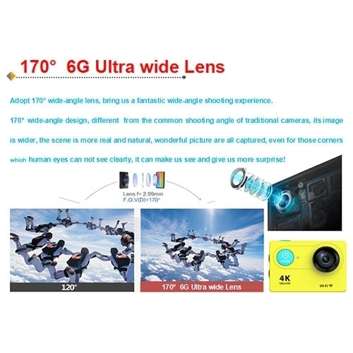H9 4K Ultra HD1080P 12MP Cámara deportiva WiFi con pantalla LCD de 2 pulgadas, lente gran angular de 170 grados, resistente al agua hasta 30 m, H9 4K (Yellow), H9 4K (White), H9 4K (Silver), H9 4K (Blue), H9 4K (Gold), H9 4K (Pink), H9 4K (Black)