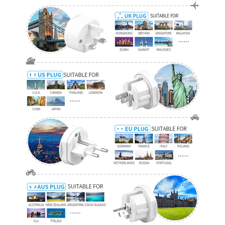 Adaptador universal de viaje con enchufe todo en 1 UE + AU + Reino Unido + EE. UU.