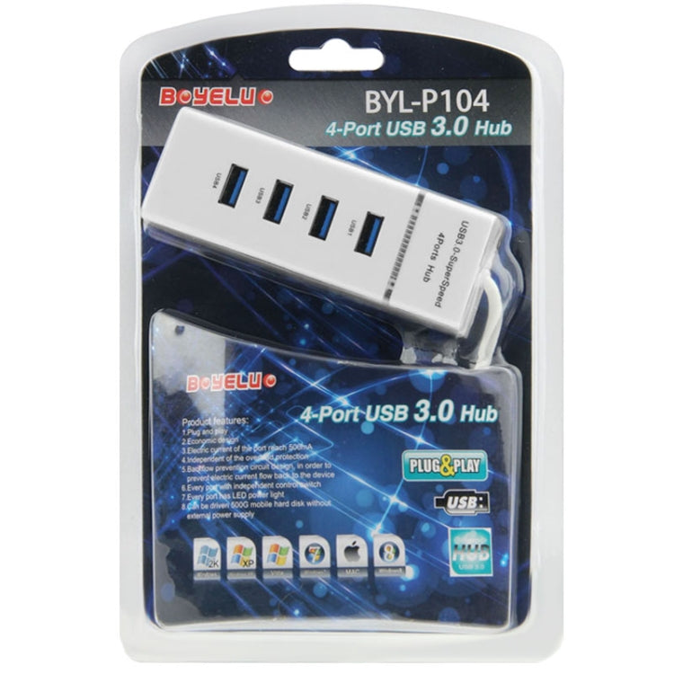 Divisor de concentrador USB 3.0 de 4 puertos con LED, súper velocidad 5 Gbps, BYL-P104, USB 3.0 (White), USB 3.0 (Black)