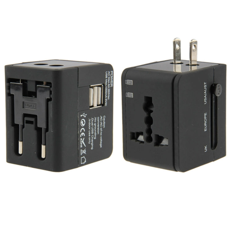 Adaptador universal de viaje con enchufe internacional 2.1A 2 USB UE / AU / Reino Unido / EE. UU., 2.1A