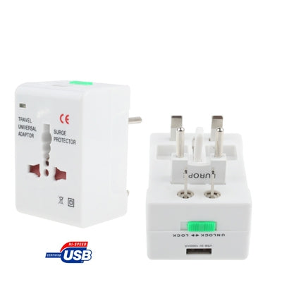 Enchufe adaptador de corriente alterna universal para viajes de EE. UU./UE/AU/Reino Unido con toma de cargador USB, With USB Port