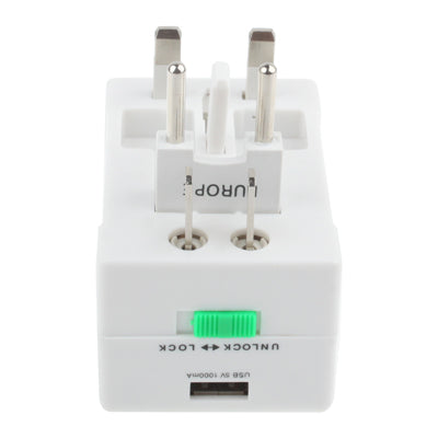 Enchufe adaptador de corriente alterna universal para viajes de EE. UU./UE/AU/Reino Unido con toma de cargador USB, With USB Port
