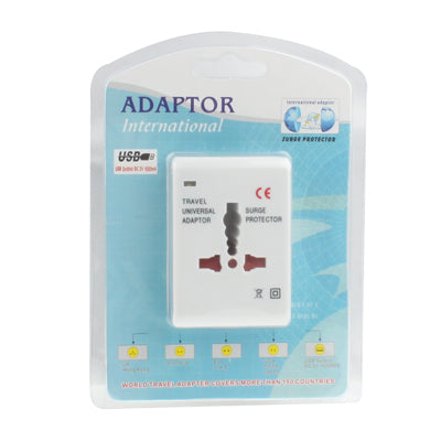 Enchufe adaptador de corriente alterna universal para viajes de EE. UU./UE/AU/Reino Unido con toma de cargador USB, With USB Port