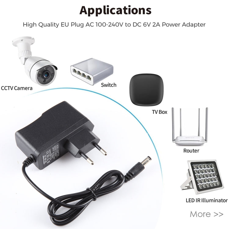 Adaptador de corriente CA 100-240 V a CC 6 V 2 A con enchufe europeo de alta calidad, puntas: 5,5 x 2,1 mm, longitud del cable: 1,1 m, EU Plug DC 6V 2A