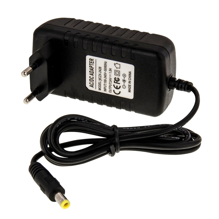 Adaptador de corriente CA 100-240 V a CC 24 V 1,5 A, puntas: 5,5 x 2,1 mm, longitud del cable: aproximadamente 1,2 m, EU Plug DC 24V 1.5A
