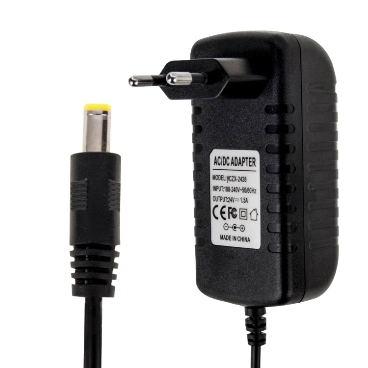 Adaptador de corriente CA 100-240 V a CC 24 V 1,5 A, puntas: 5,5 x 2,1 mm, longitud del cable: aproximadamente 1,2 m, EU Plug DC 24V 1.5A