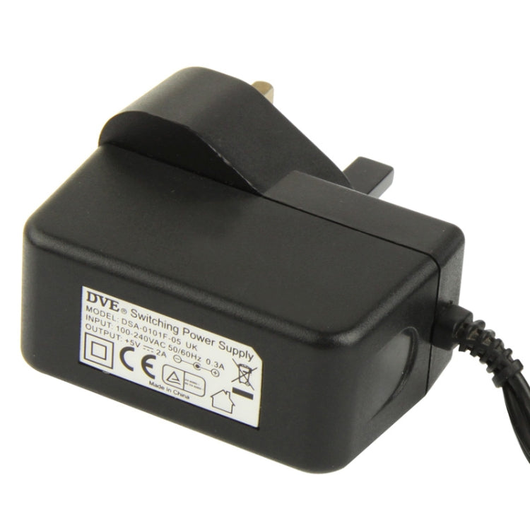 Adaptador de corriente CA 100-240 V a CC 5 V 2 A con enchufe británico de alta calidad, puntas: 5,5 x 2,5 mm, longitud del cable: 1,8 m