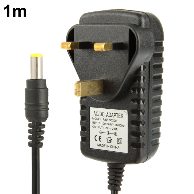Adaptador de corriente CA 100-240 V a CC 9 V 2 A con enchufe británico de alta calidad, puntas: 5,5 x 2,1 mm, longitud del cable: 1 m, UK Plug DC 9V 2A