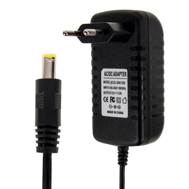 Adaptador de corriente CA 100-240 V a CC 12 V 3 A, puntas: 5,5 x 2,1 mm, longitud del cable: aproximadamente 1,2 m, EU Plug DC 12V 3A
