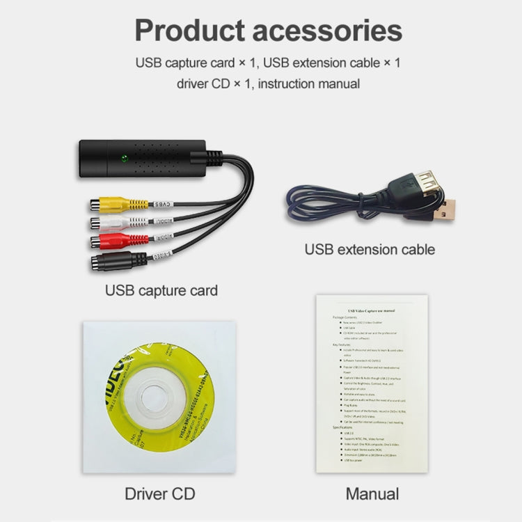 DVD Maker USB 2.0 Captura y edición de vídeo (Easy CAP), compatible con formato de compresión MPEG-1/MPEG-2, chip: MA2106, DC60, MA2106 Chip, EM2860 Chip