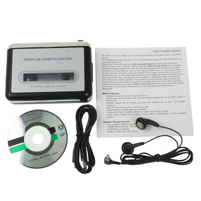 Cinta a PC Super USB Cassette a MP3 Convertidor Captura Audio Reproductor de música, Tape to MP3 Black