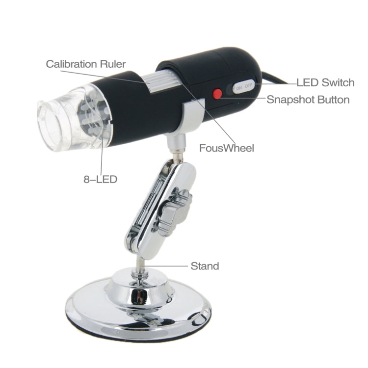 Microscopio digital USB 2.0 de 1,3 megapíxeles 500X con 8 LED, 500X