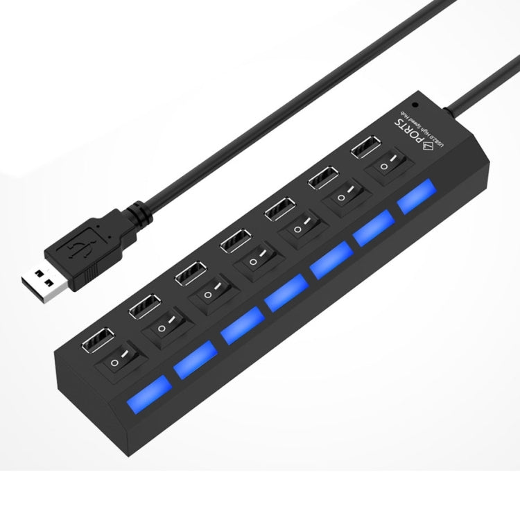 7 Puertos USB Hub 2.0 USB Splitter Alta Velocidad 480Mbps con Interruptor ON/OFF / 7 LEDs, 7 Ports (White), 7 Ports (Black)