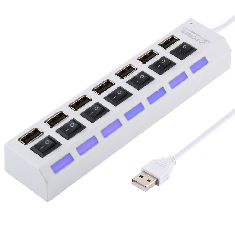 7 Puertos USB Hub 2.0 USB Splitter Alta Velocidad 480Mbps con Interruptor ON/OFF / 7 LEDs, 7 Ports (White), 7 Ports (Black)