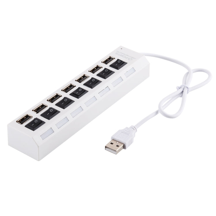 7 Puertos USB Hub 2.0 USB Splitter Alta Velocidad 480Mbps con Interruptor ON/OFF / 7 LEDs, 7 Ports (White), 7 Ports (Black)