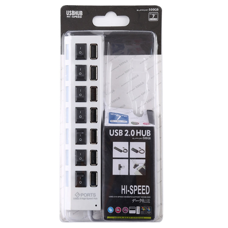 7 Puertos USB Hub 2.0 USB Splitter Alta Velocidad 480Mbps con Interruptor ON/OFF / 7 LEDs, 7 Ports (White), 7 Ports (Black)