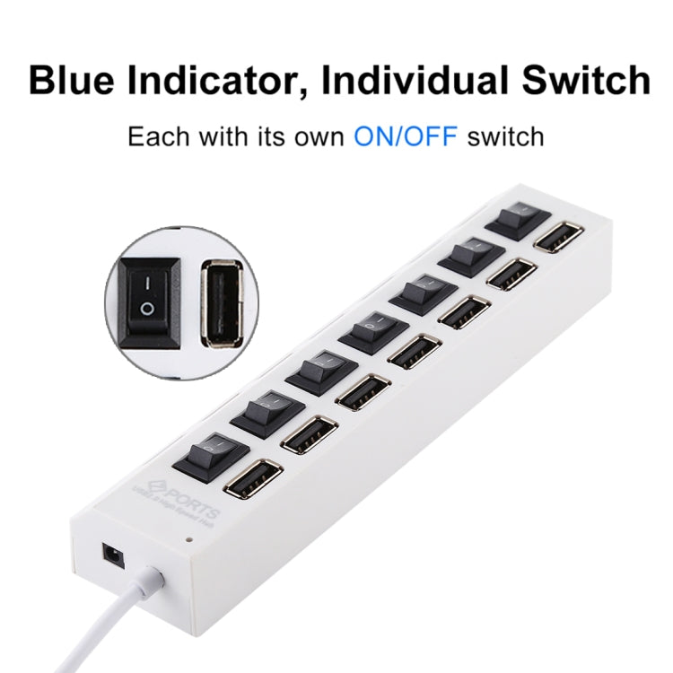 7 Puertos USB Hub 2.0 USB Splitter Alta Velocidad 480Mbps con Interruptor ON/OFF / 7 LEDs, 7 Ports (White), 7 Ports (Black)